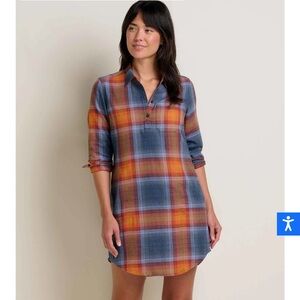 Toad&Co Re-form Flannel Long Sleeve Shirt Dress Ink Ombre